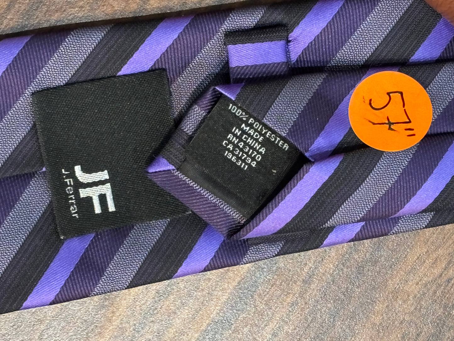 J.Ferrar Black & Purple Striped Tie 57” 100% Polyester