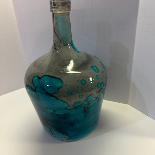 Turquoise & Gray Glass Decorative Vase