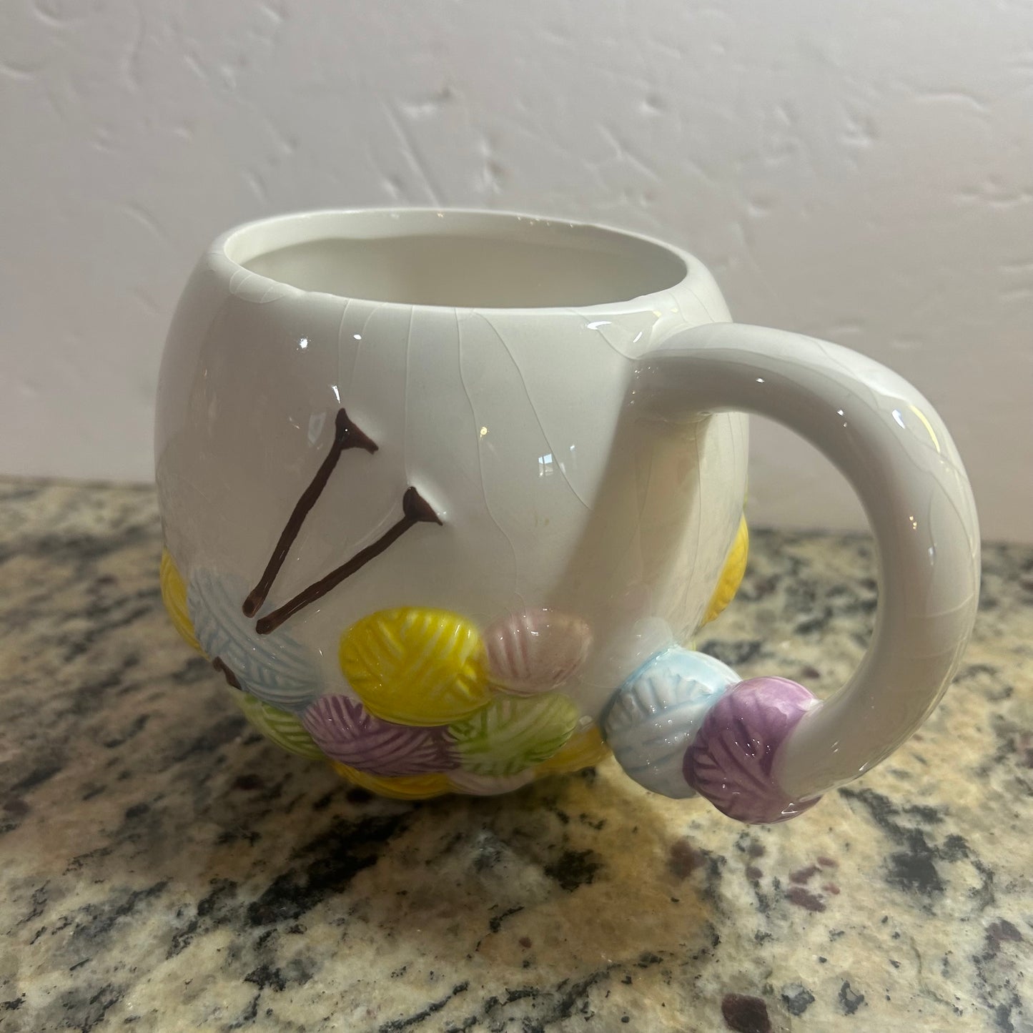 White Mug w/ Multi-Color Sewing Yarn and Needle Design 3D