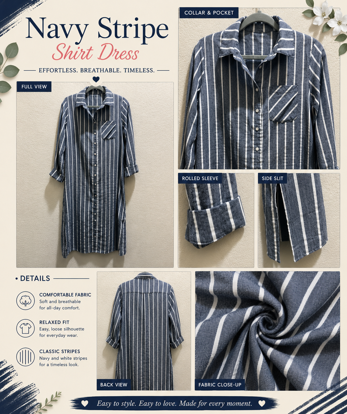 Blue and white striped shirt dress size small