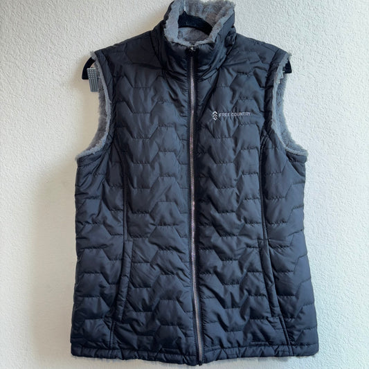 Free country women’s puffer vest, reversible size medium charcoal, gray 