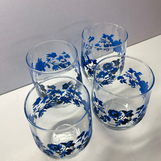 Royal Norfolk Blue Floral 16oz Juice Glasses Set of 4