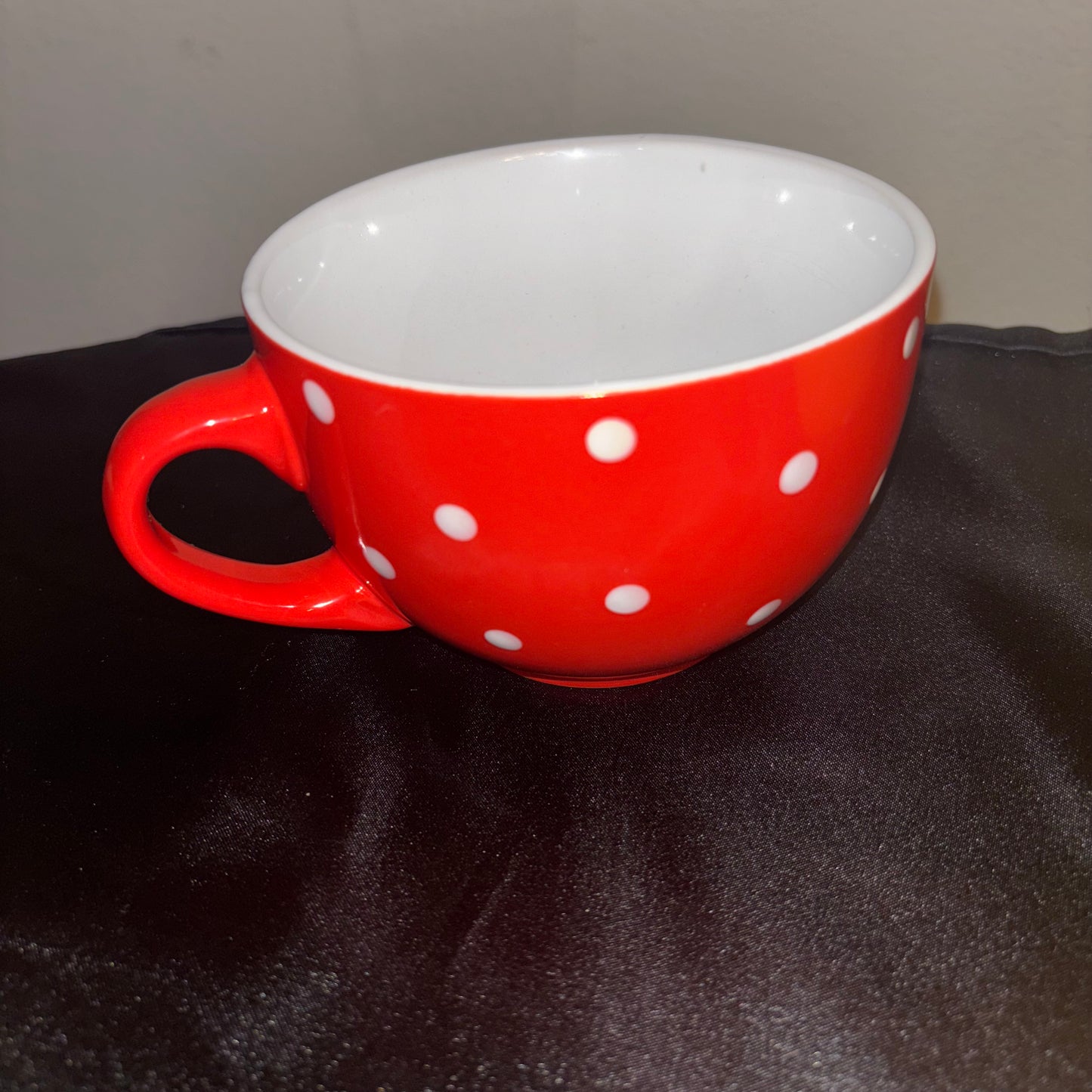 Polkadot ceramic coffee mugs Red blue, yellow, green large size set of 4