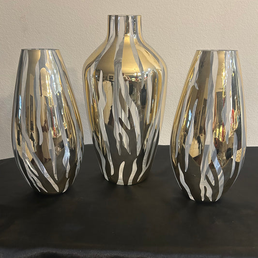 Clear glass and gold metallic zebra design vases set of 3