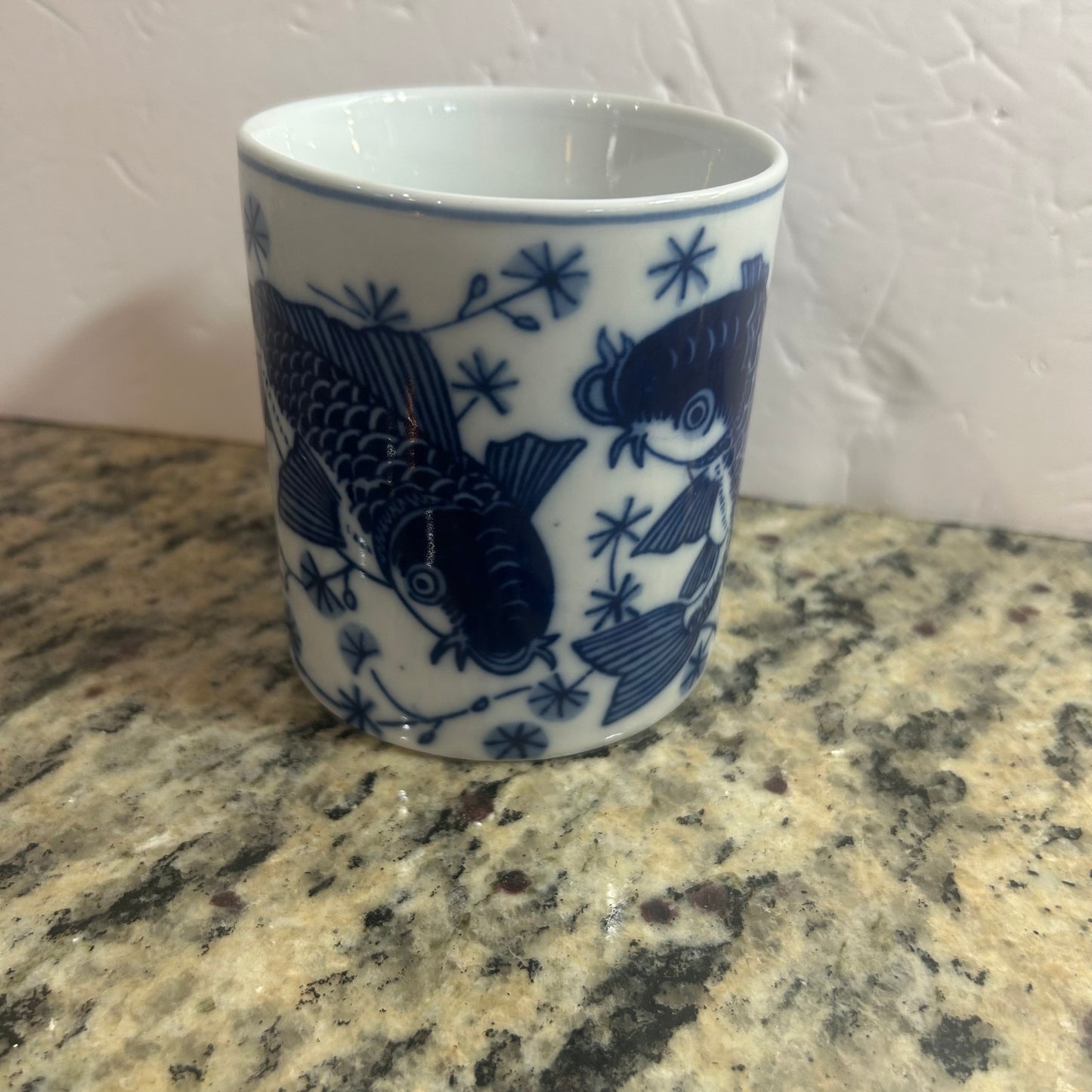 Blue and White Japanese Fish Design Mug