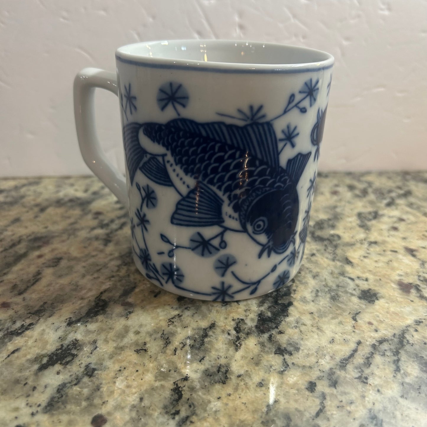 Blue and White Japanese Fish Design Mug