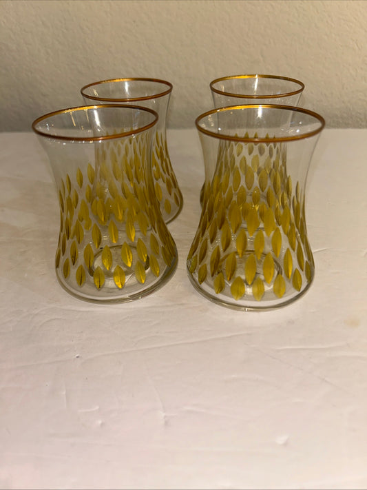 Vintage Gold Etched 4oz Drinking Glasses set of 4