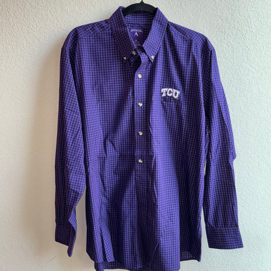 TCU Purple w/ Thin White Lines Long Sleeve Polo