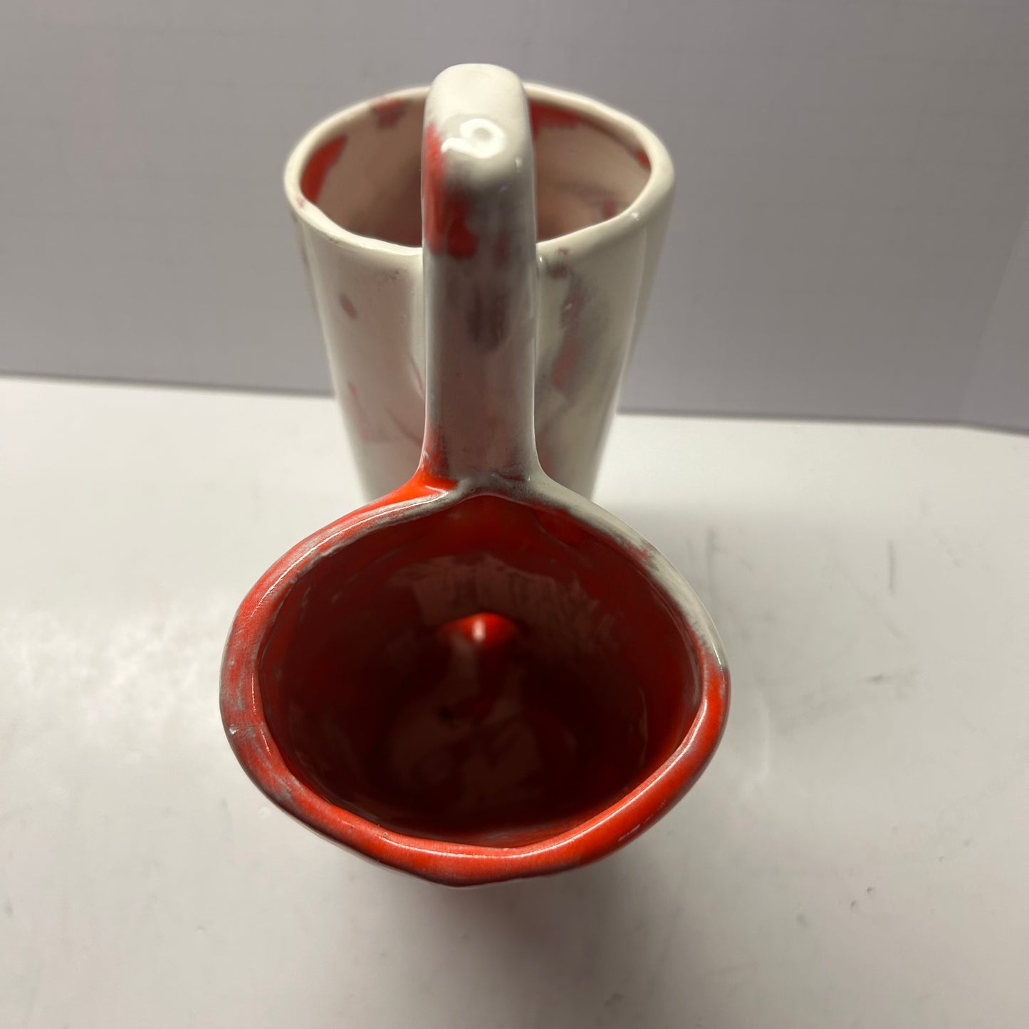 Handmade Ceramic orange and cream utensil holder