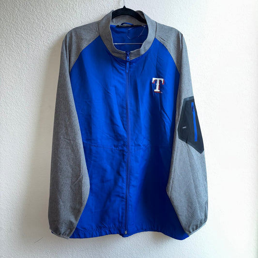 Texas Rangers, blue and gray windbreaker with logo men’s size large