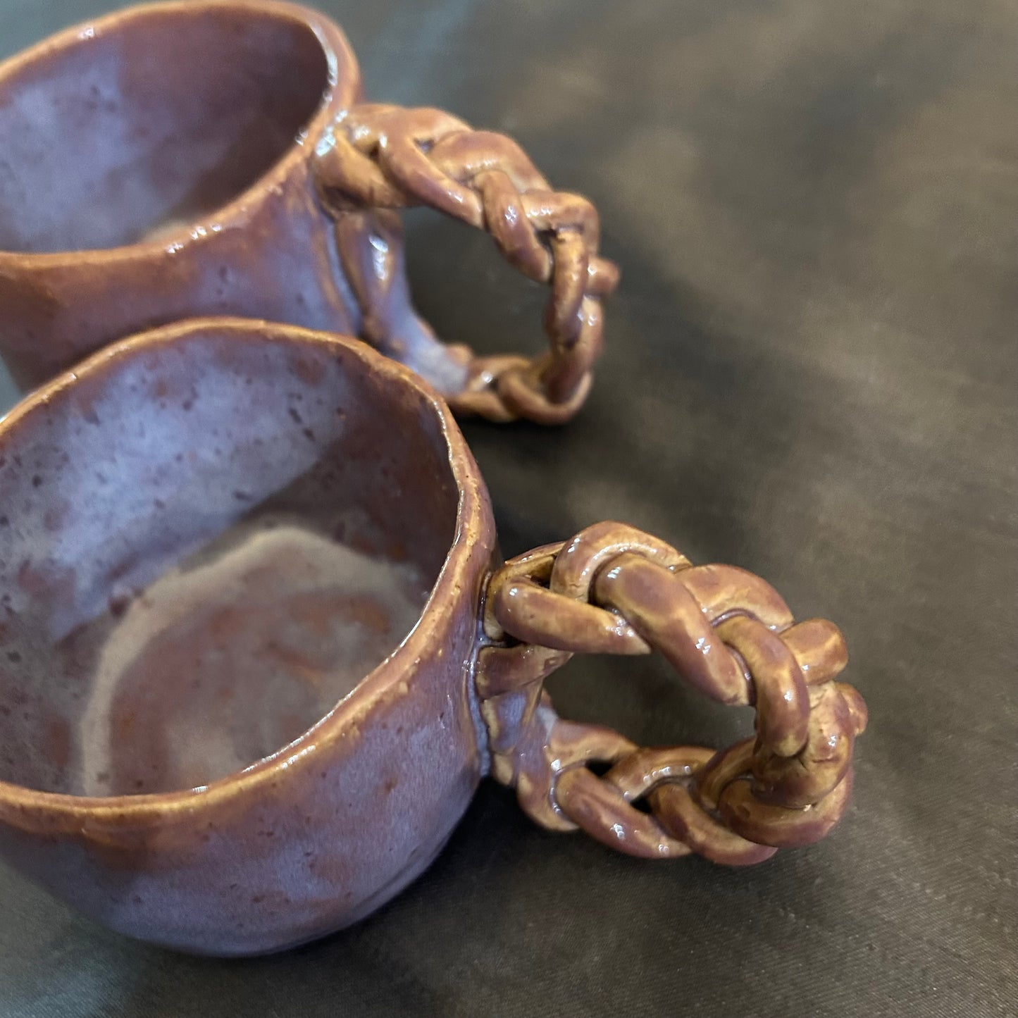 Mugs Handcrafted with braided Handles set of 2. 6oz