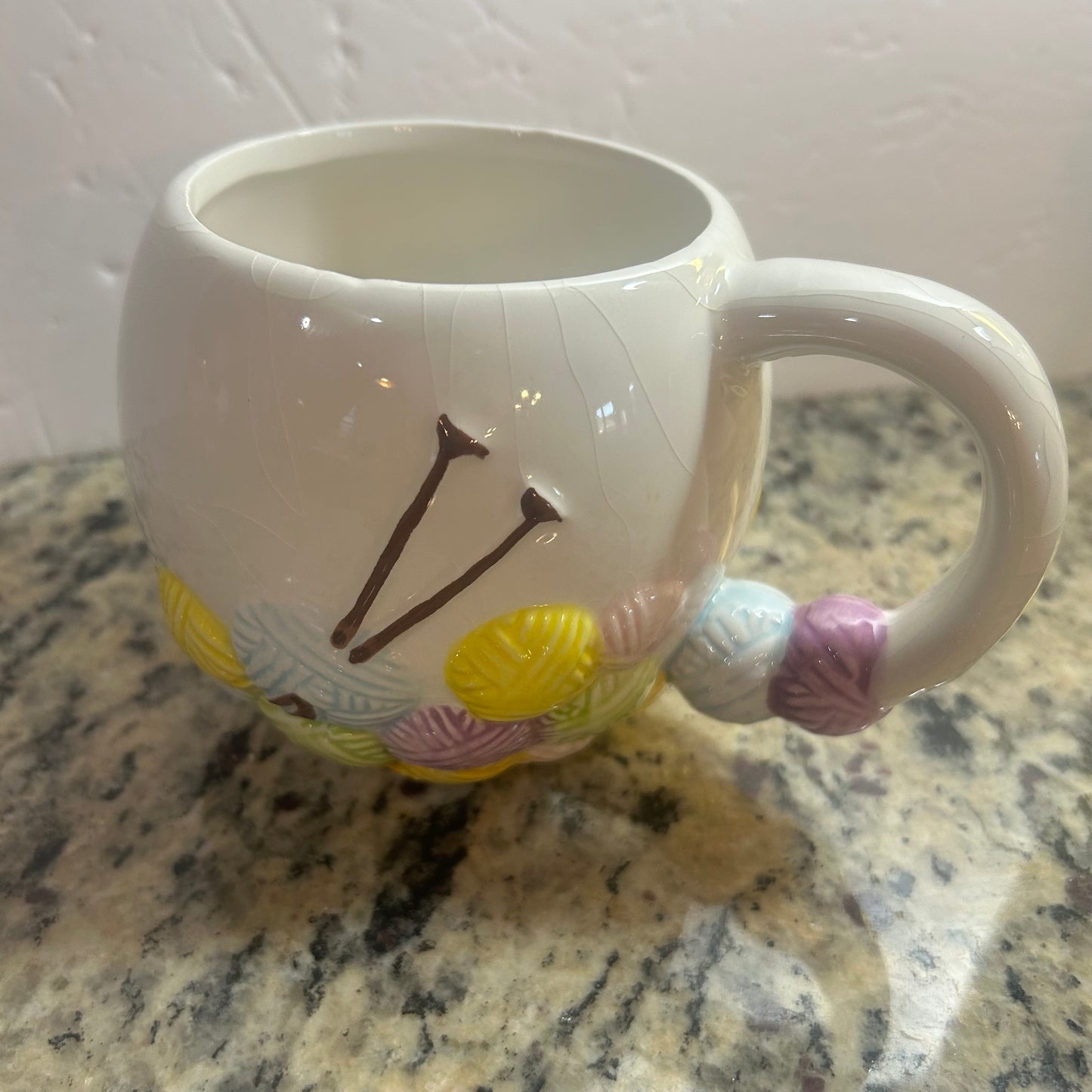White Mug w/ Multi-Color Sewing Yarn and Needle Design 3D