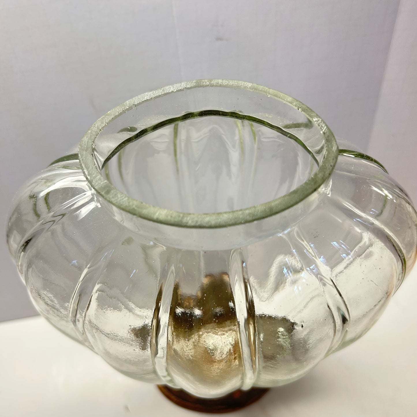 Glass Balloon Shaped Vase With Rustic Pedestal Base