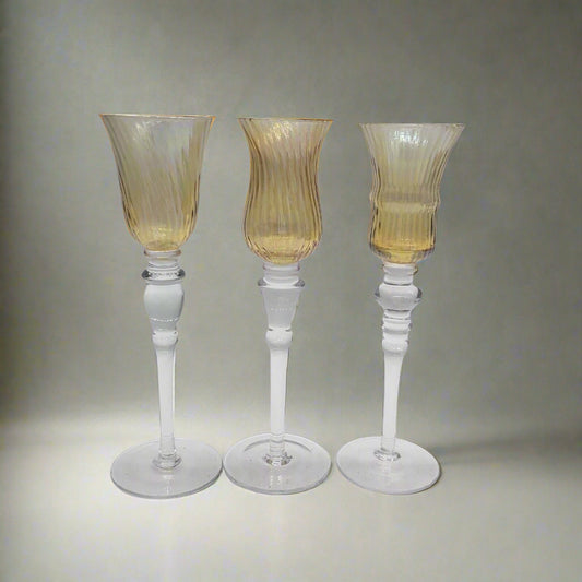 3 Pier 1 Vintage Iridescent Amber topaz Gold Glass Shot Art Glass Cordial