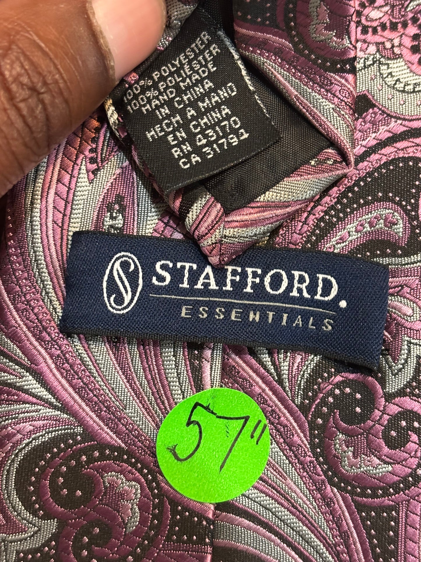 Stanford Essentials 57” 100% Polyester Black Lavender Blue Pink Tie