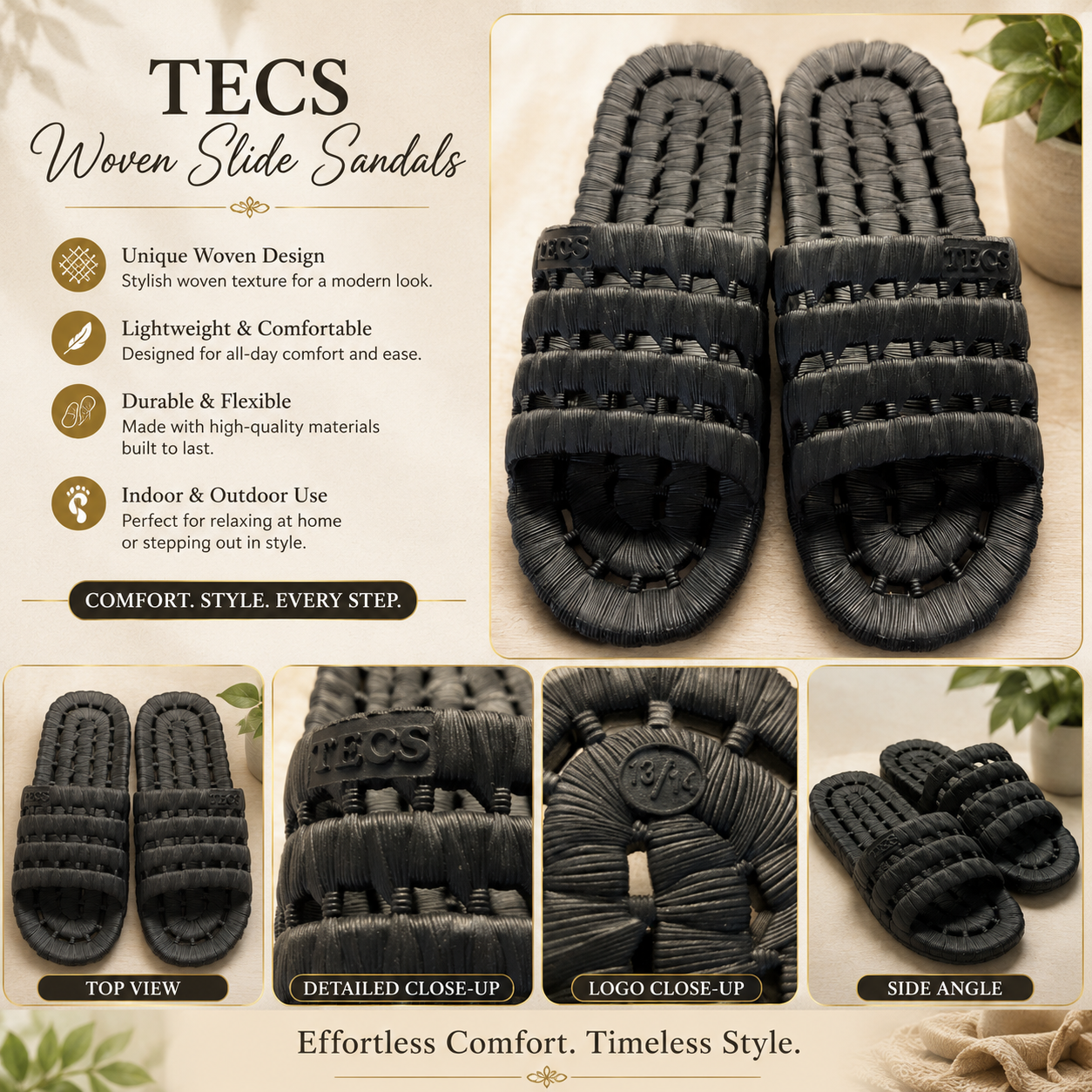 Men’s Black Sliders by TEC size 13/14