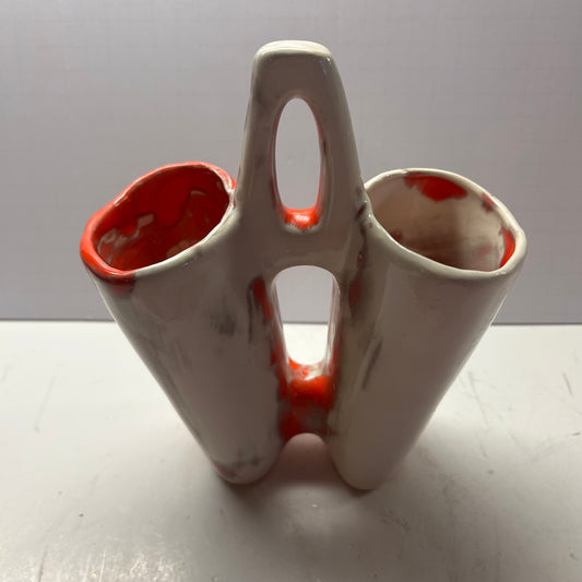 Handmade Ceramic orange and cream utensil holder