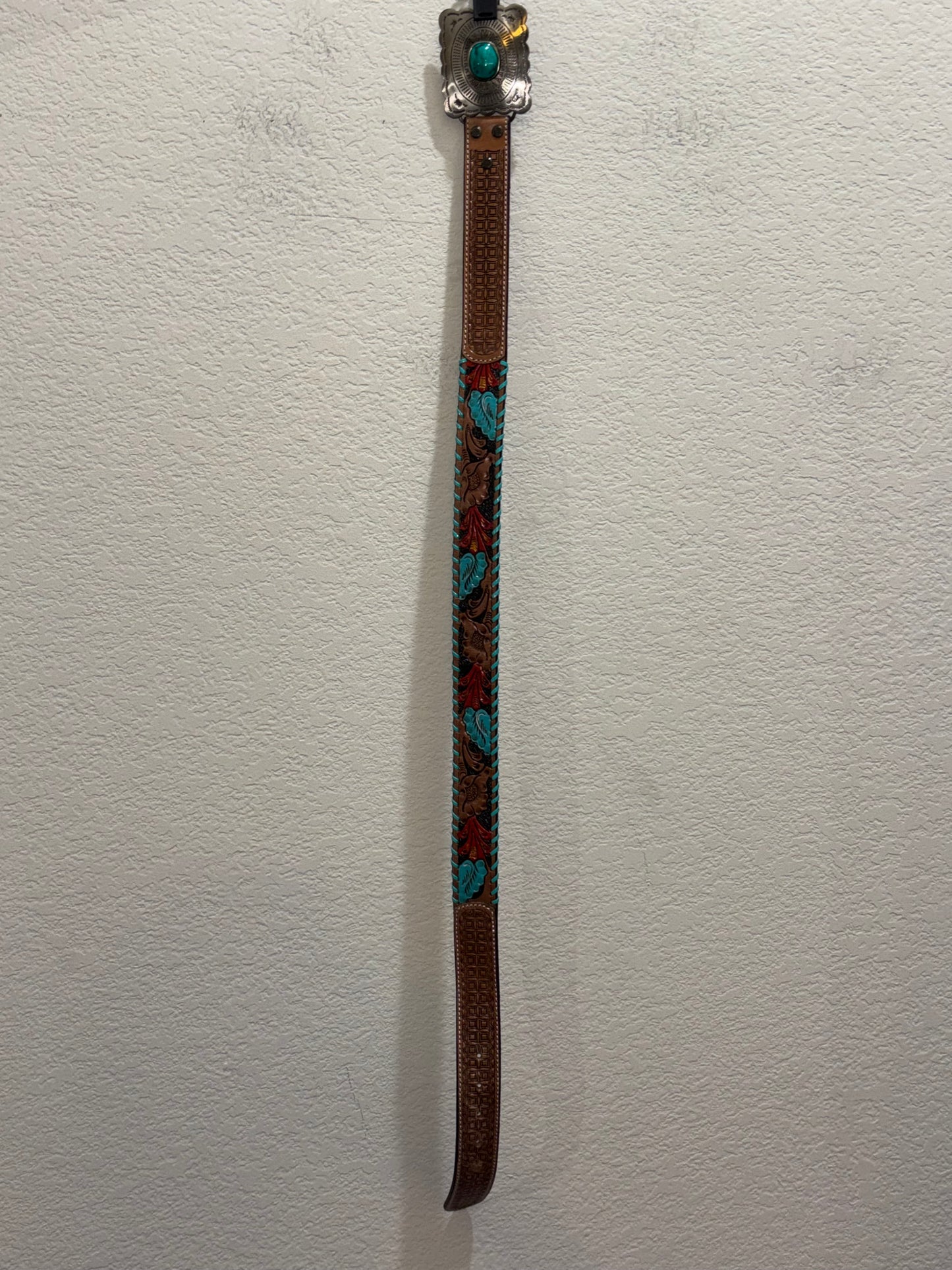 Western Turquoise Brown Tooled Belt by Myra