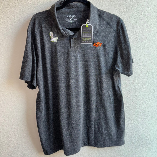 Oklahoma State University Men’s Large Gray Polo with Orange Logo by League NWT