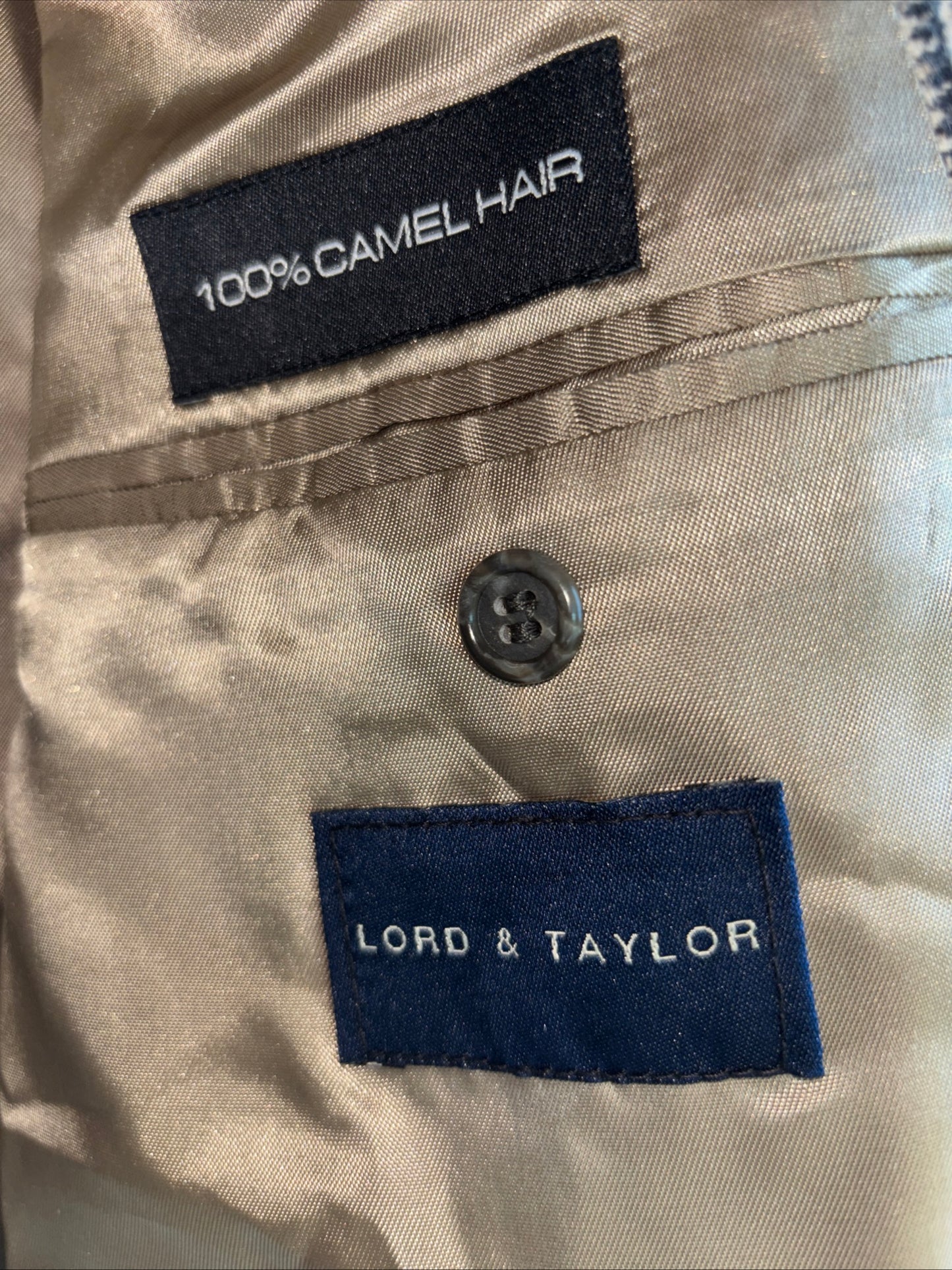 Thomas Grant, houndstooth plaid 100% camel hair suit jacket 46 long