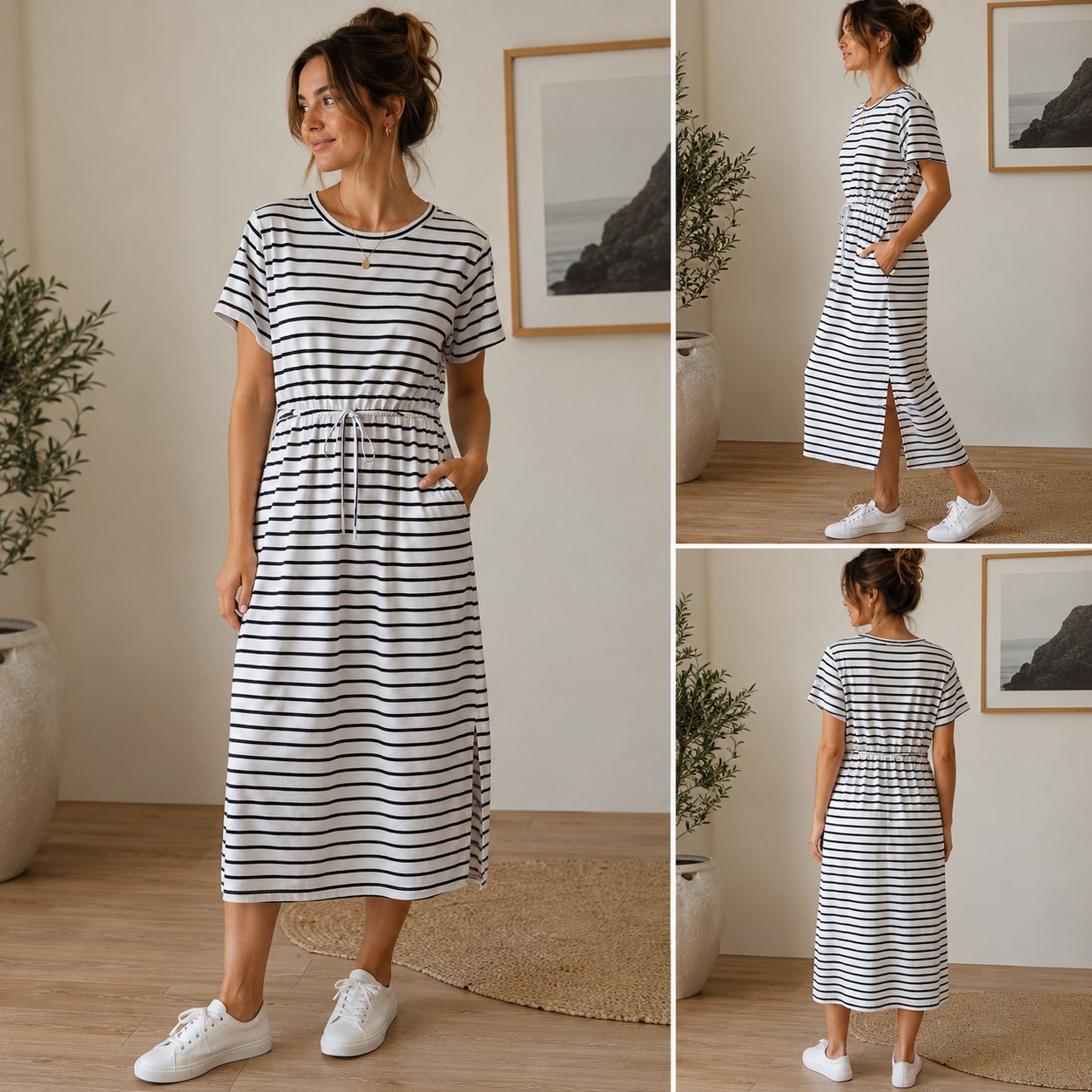 White and Black Striped Dress Size XLarge