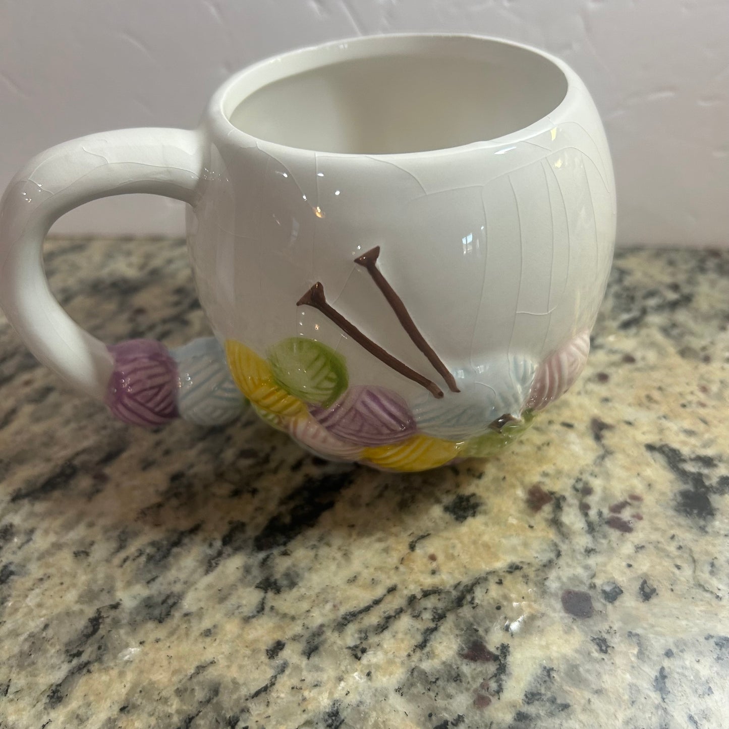 White Mug w/ Multi-Color Sewing Yarn and Needle Design 3D