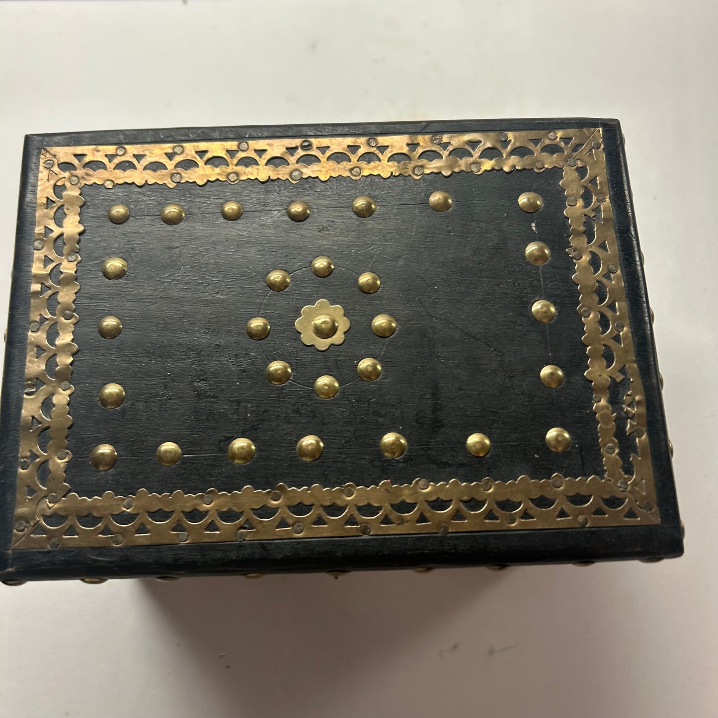 Wood Black & Gold beaded Decorative Trinket Storage Box 4x7”