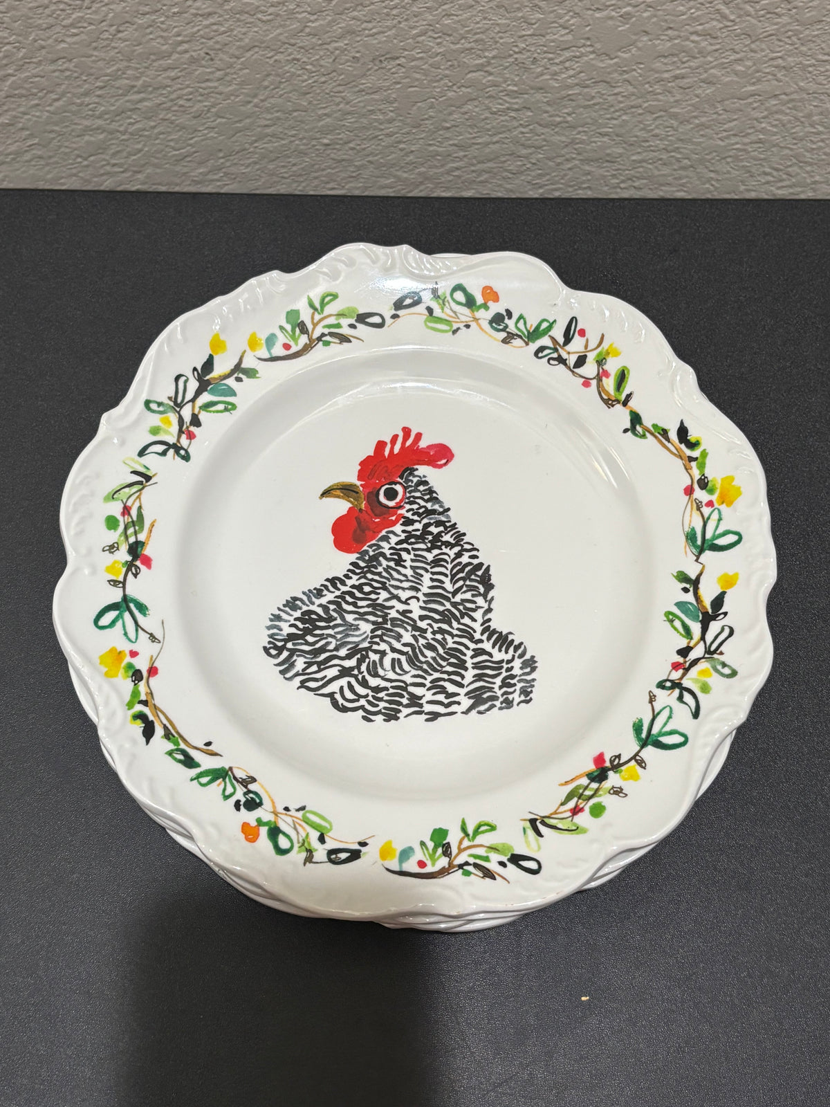 Farmhouse Farm Animal Dinner Plates set of 4 Plates Rooster Cow Lamb Goat 8”