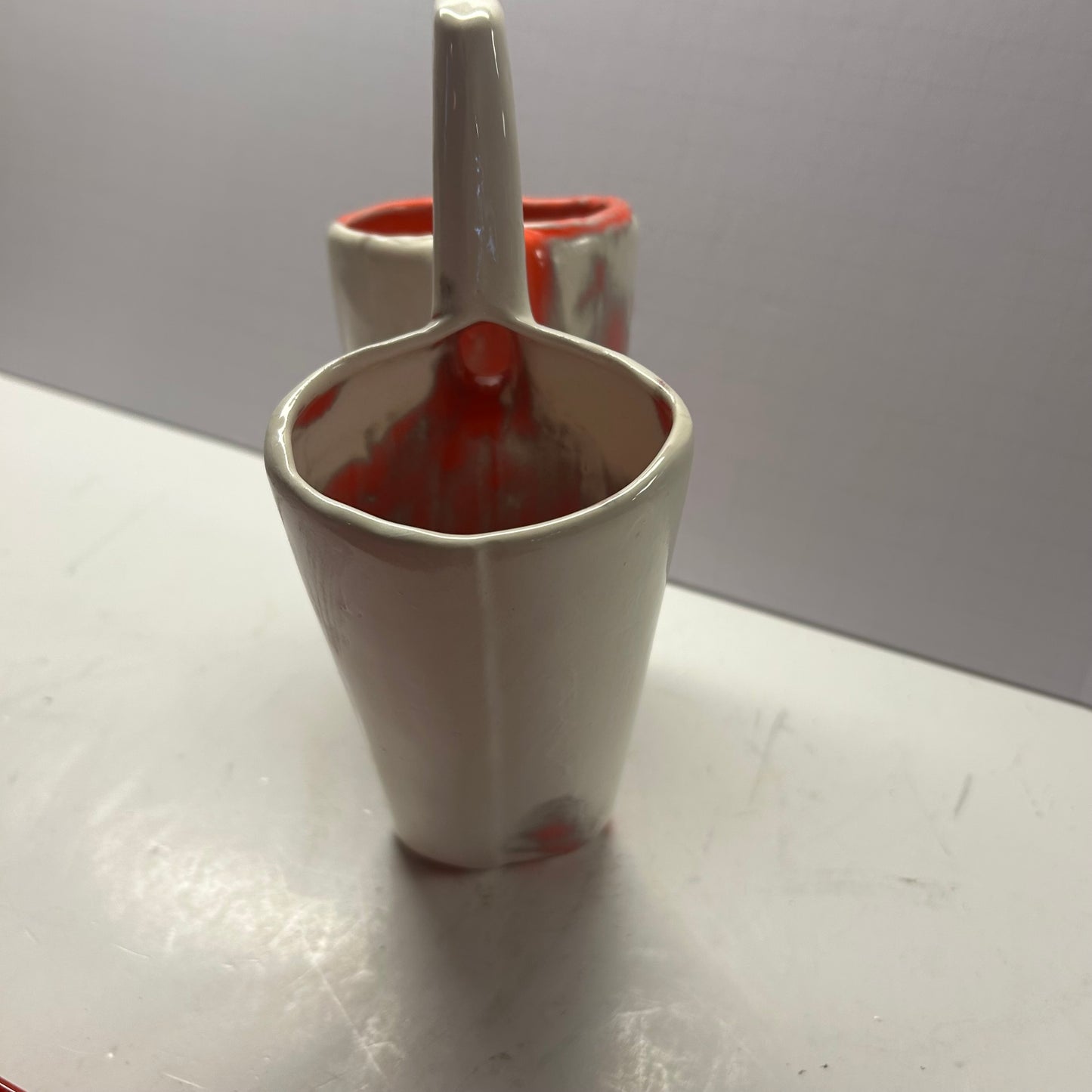 Handmade Ceramic orange and cream utensil holder