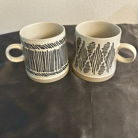 Mugs Black and Cream With Geometric Design by Bloomingville set of 2