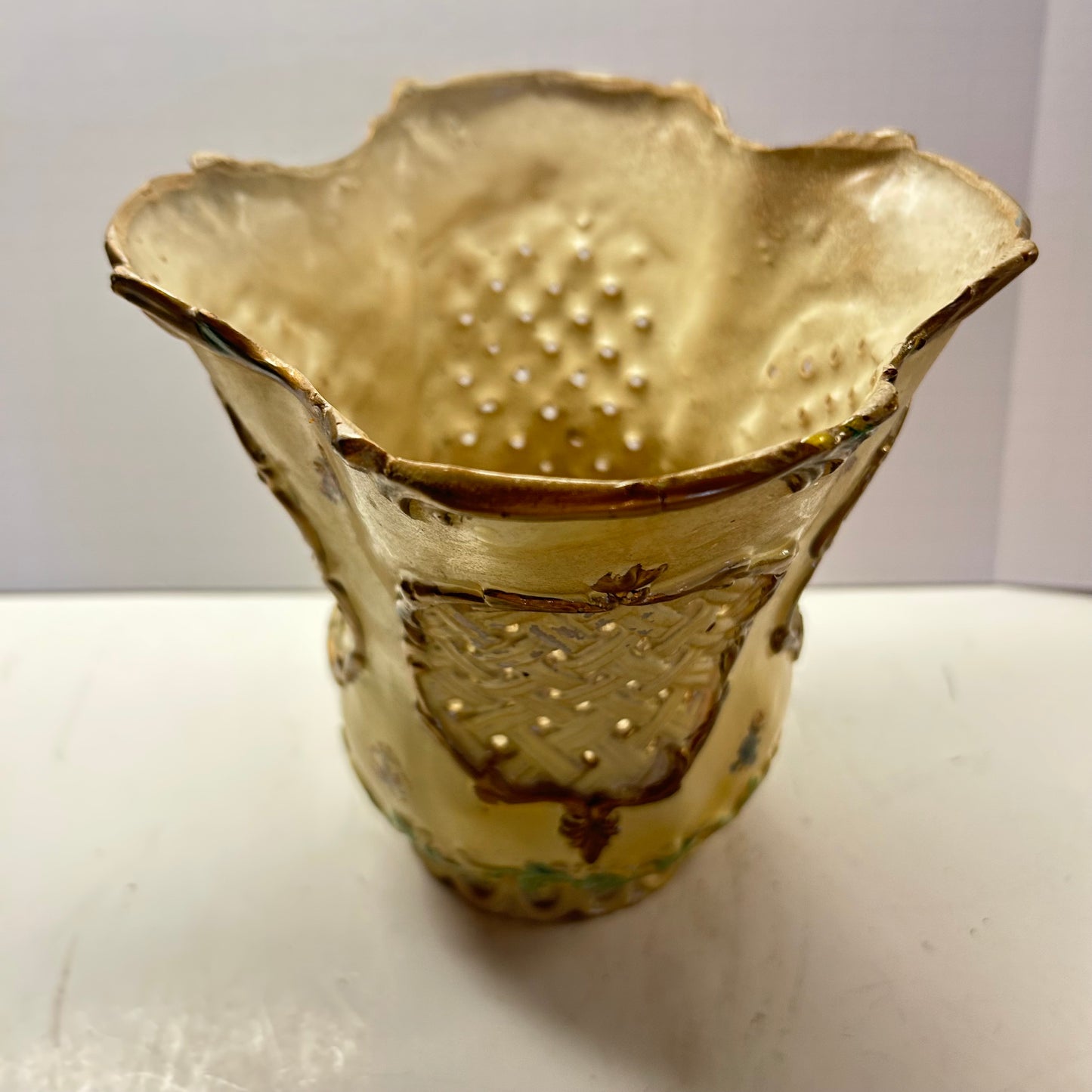 Victorian Design Pedestal Base Plantar with Cream, Gold and Floral Decor