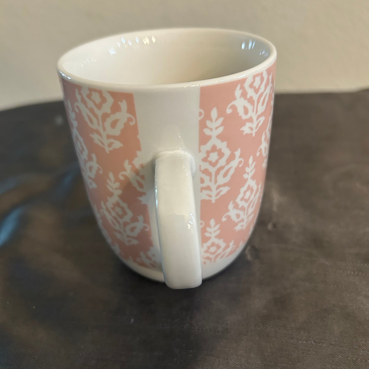 White & Pink Mug w/ Damask Design