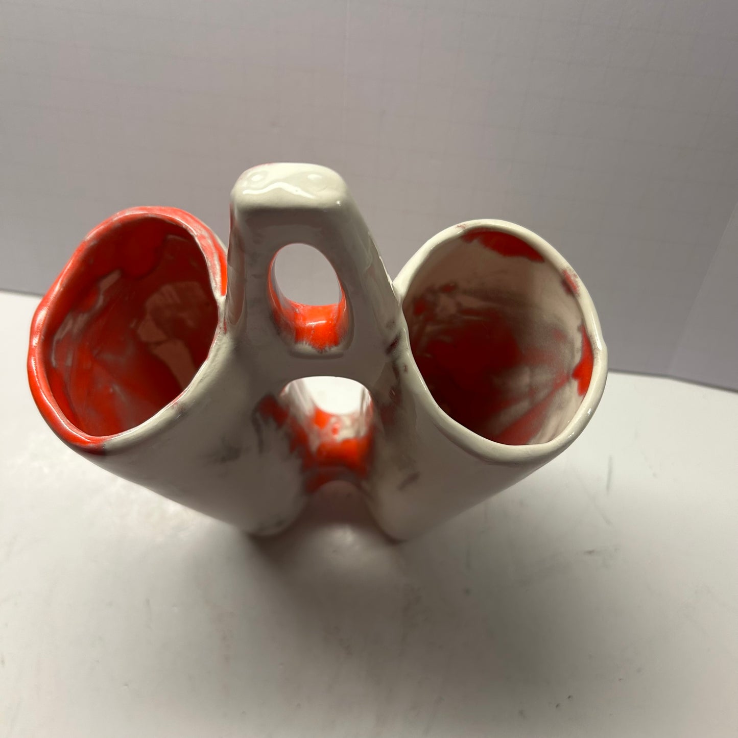 Handmade Ceramic orange and cream utensil holder