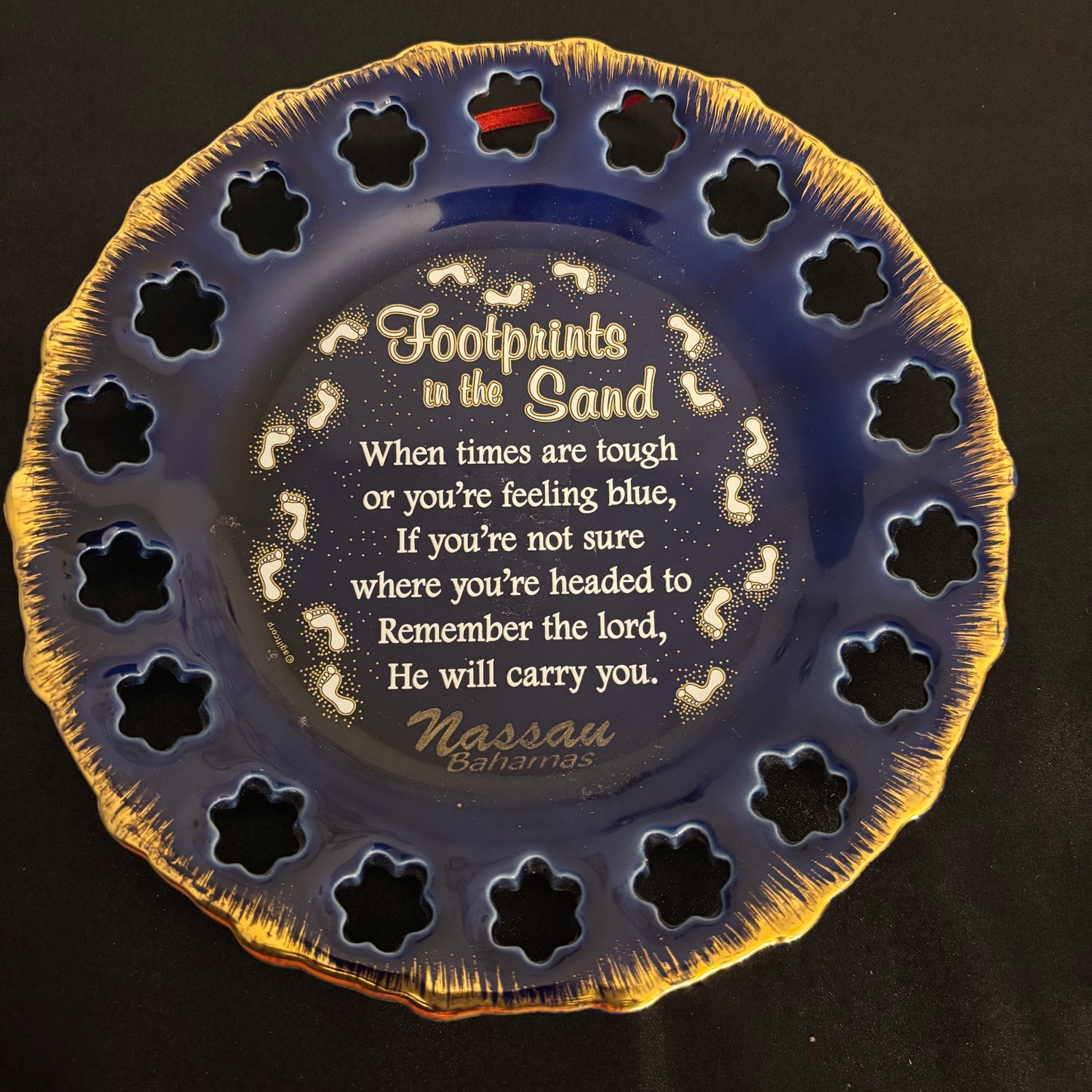 Footsteps Inspirational Dish Navy Blue Ceramic 6x6in