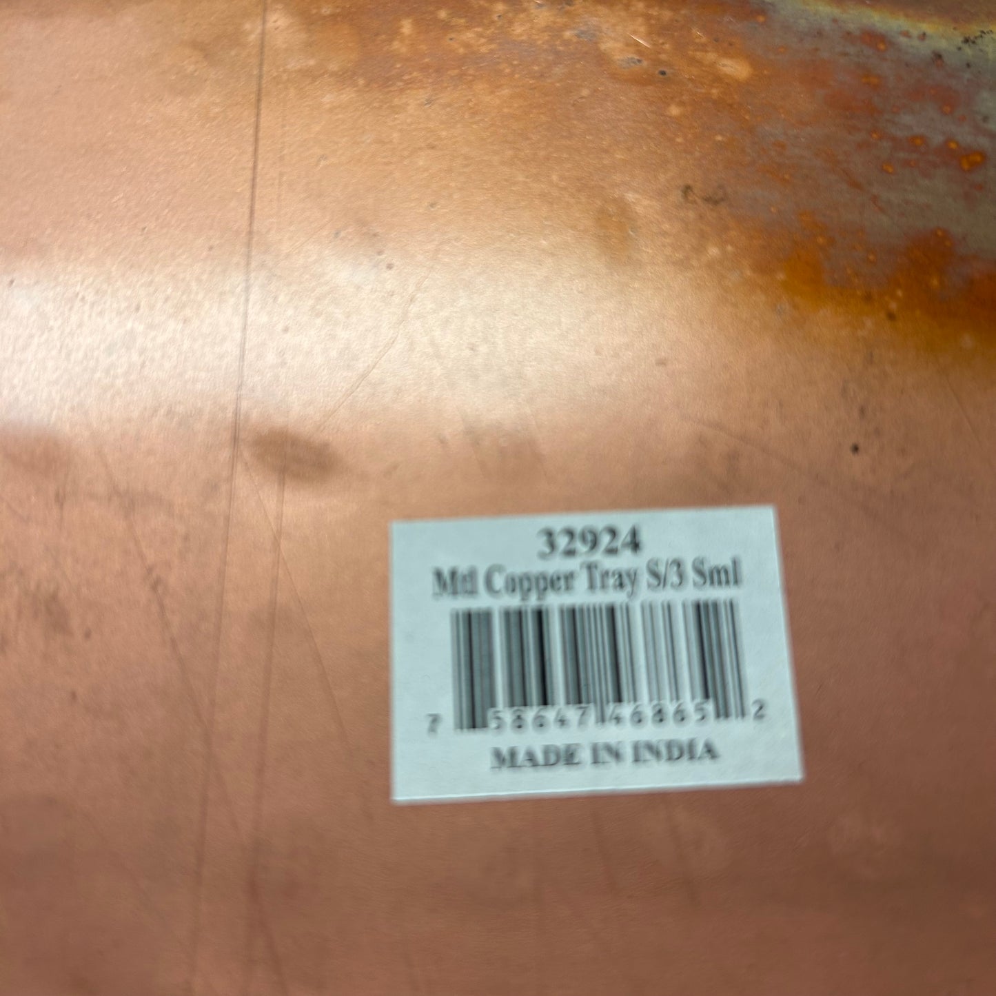 Copper serving tray with handles 10x17”