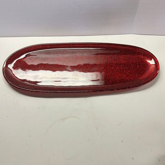 Large Crimson Red Glass Serving Tray