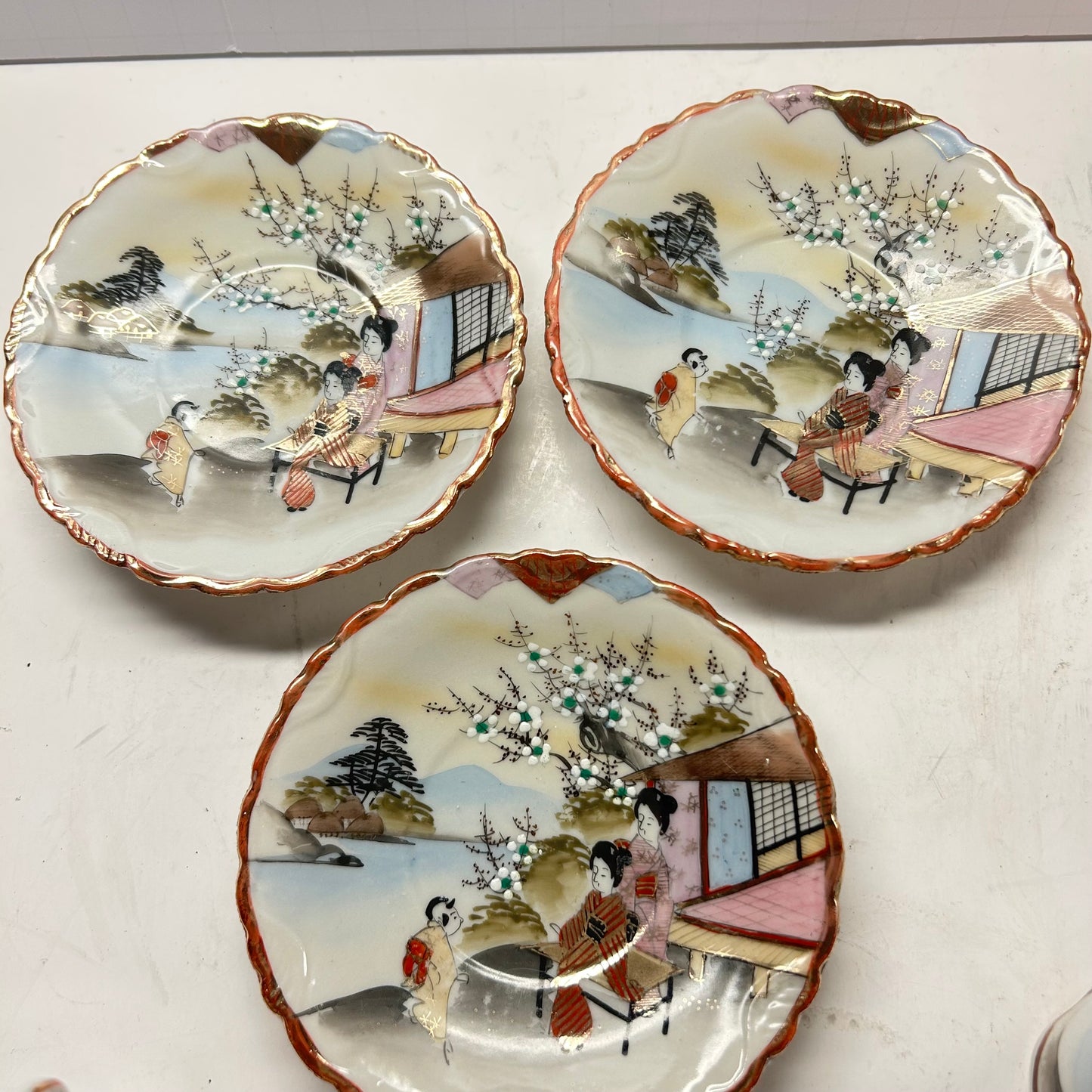 Porcelain Asian Teacup & Saucers (Set of 3)