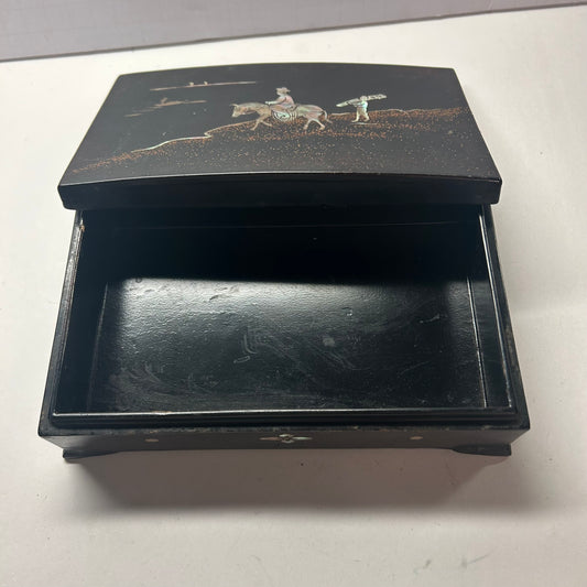 Oriental Cowboy &Friend Jewelry/Trinket Storage Box 2x7”
