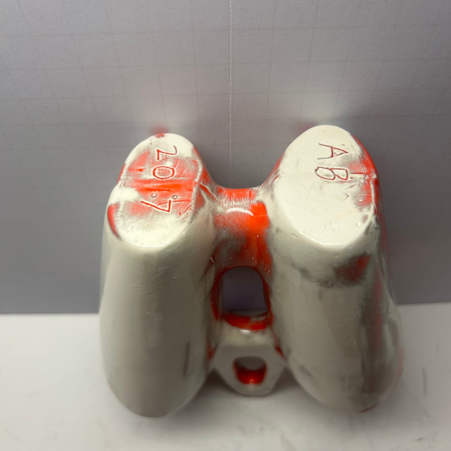 Handmade Ceramic orange and cream utensil holder