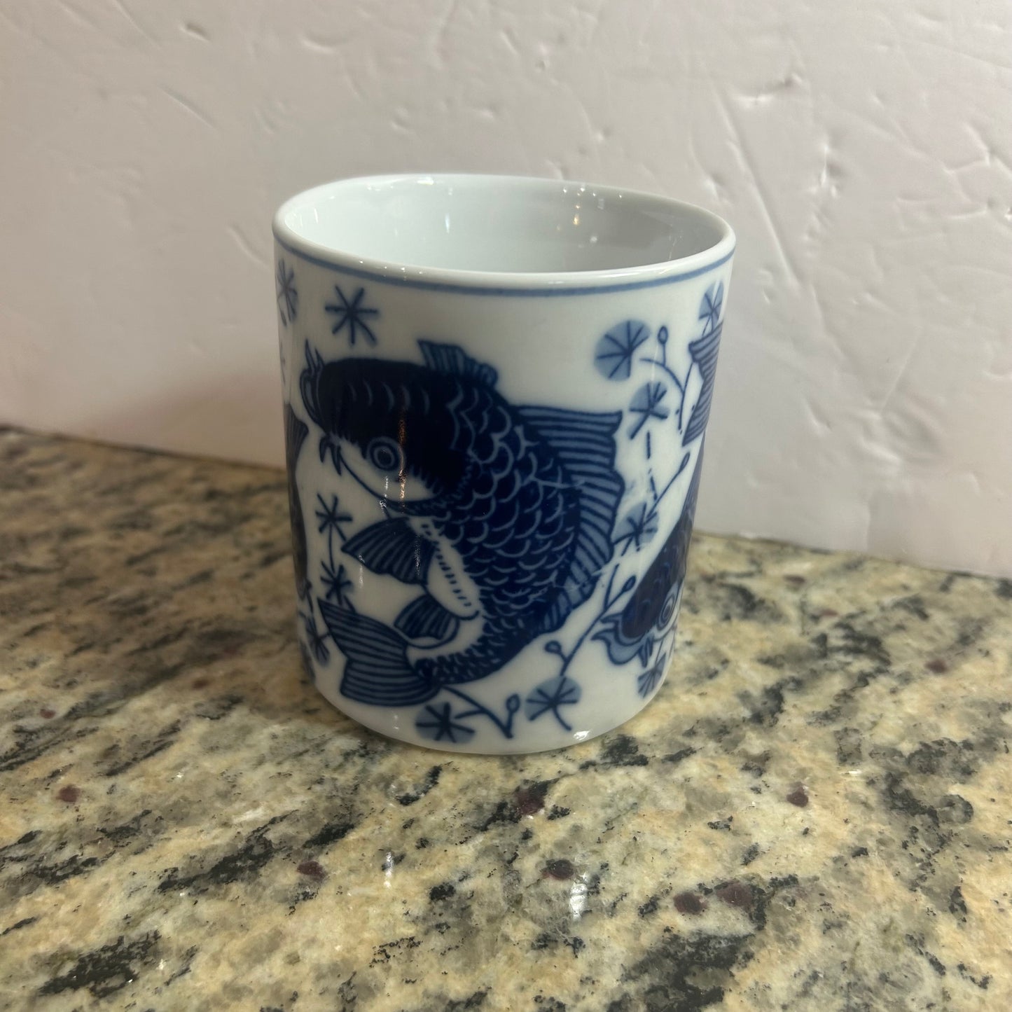 Blue and White Japanese Fish Design Mug