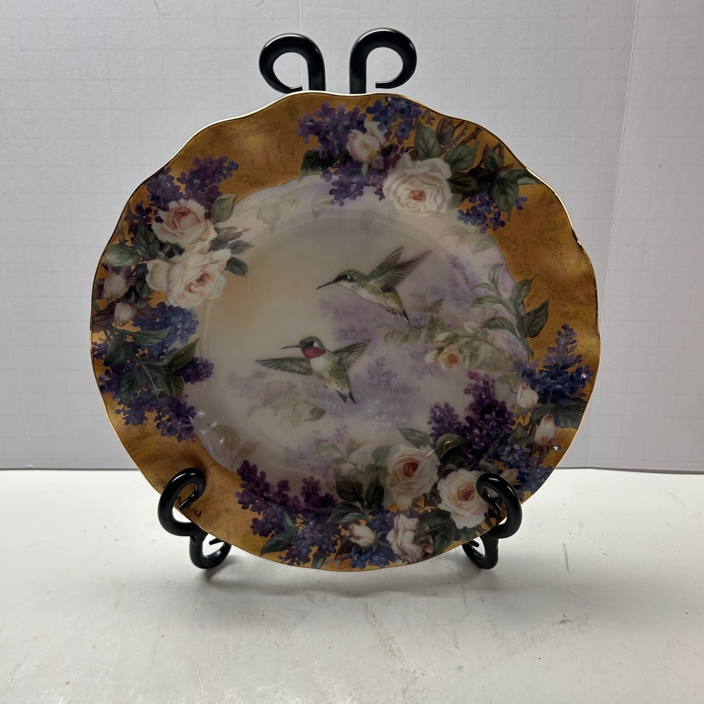 Yellow Porcelain decorative plate Birds & Flower