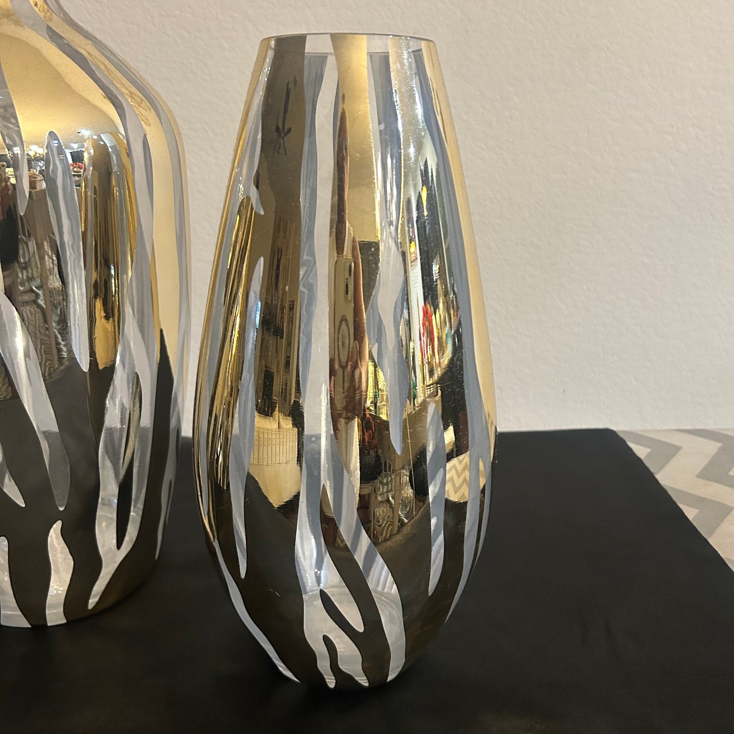 Clear glass and gold metallic zebra design vases set of 3