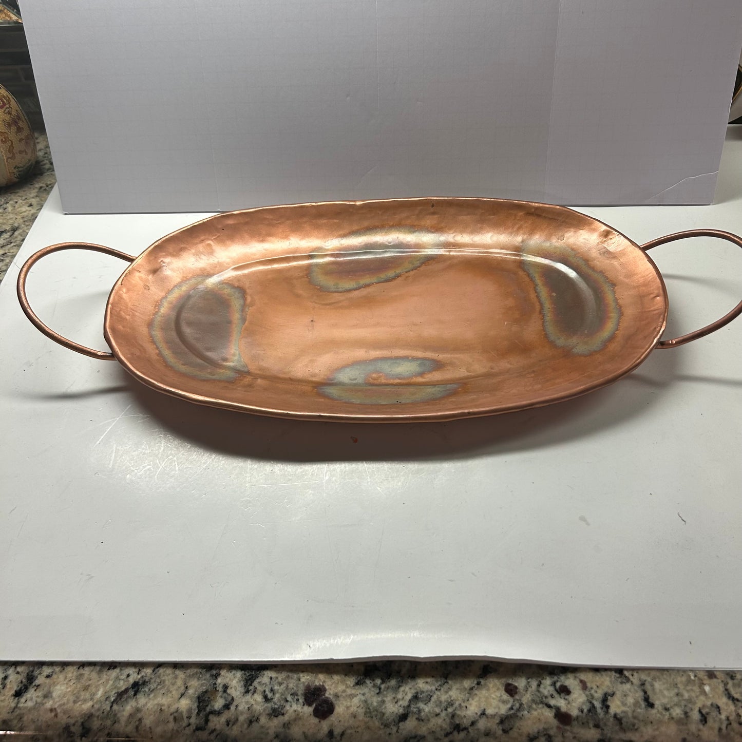 Copper serving tray with handles 10x17”