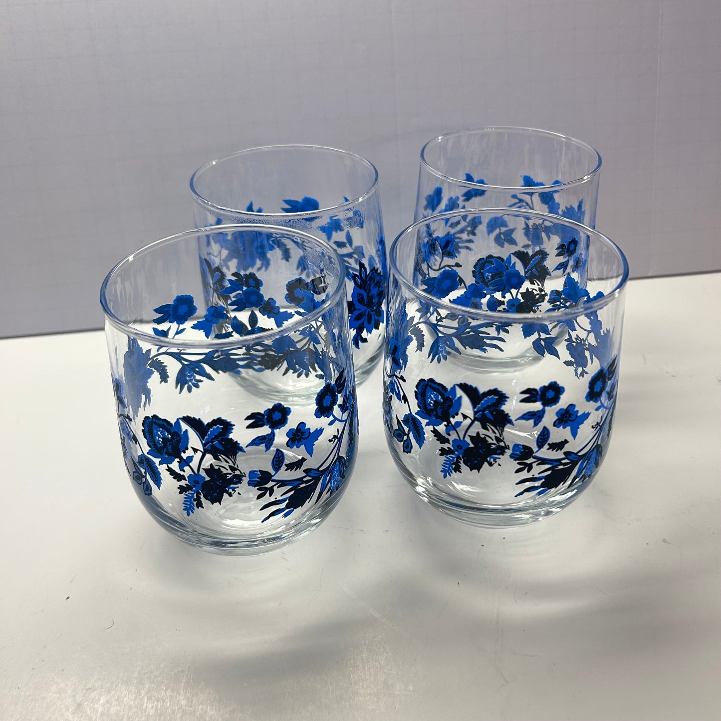 Royal Norfolk Blue Floral 16oz Juice Glasses Set of 4