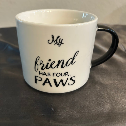 Mug white with black handle “My friend has four paws” 8oz