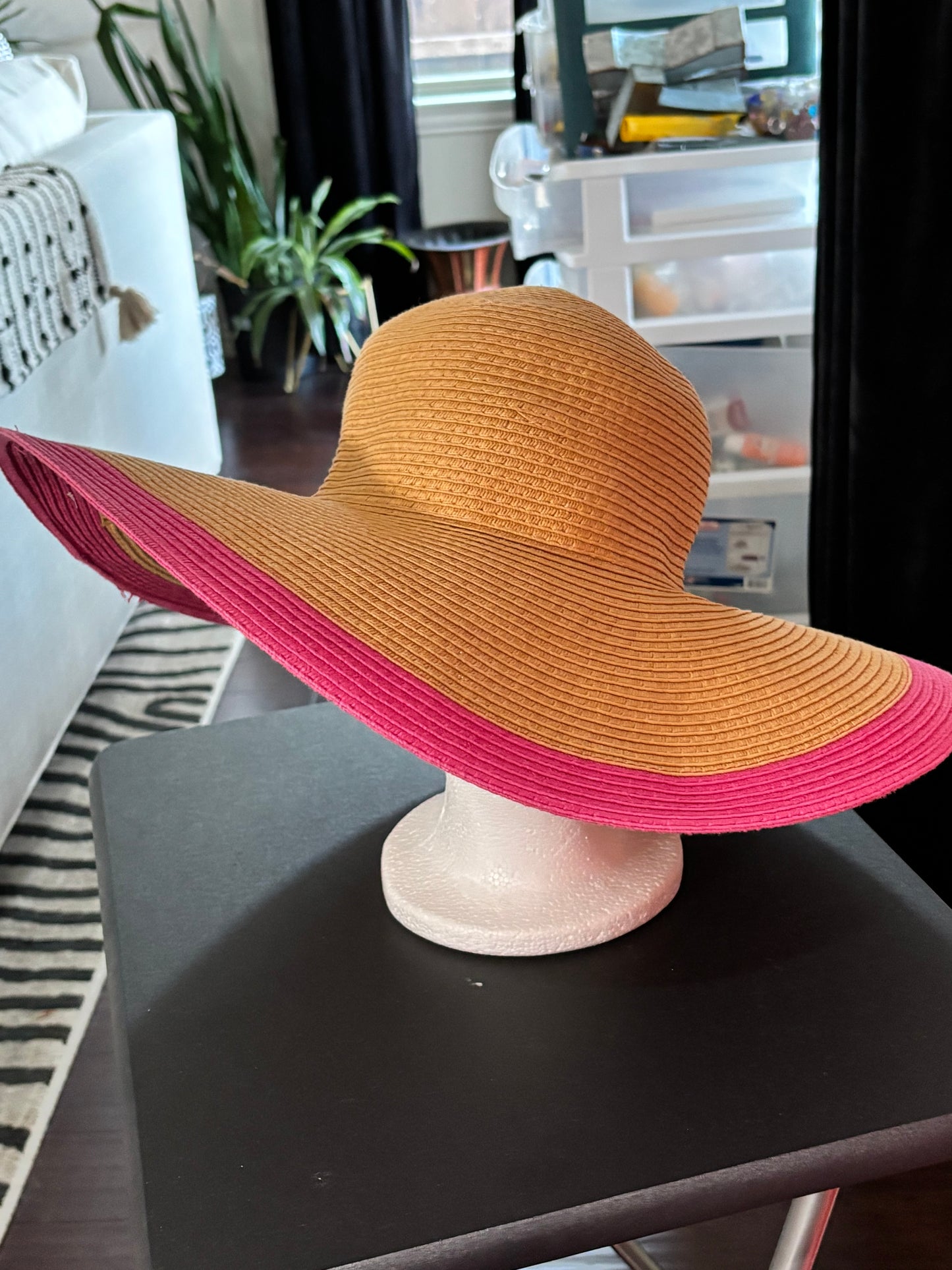 Sun Hat Wide Brim Pink Accent