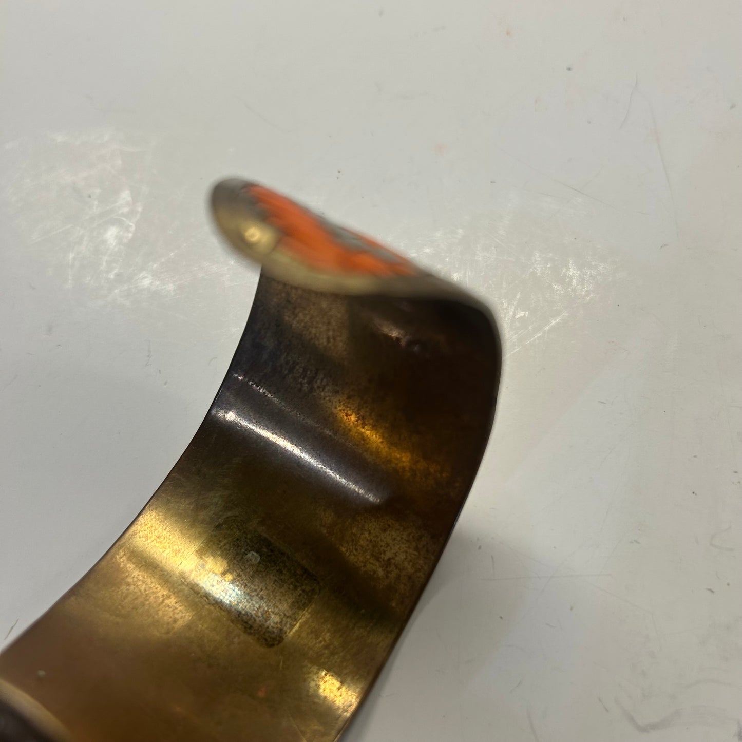 Vintage Orange Chevron Design Brass Bangle Bracelet