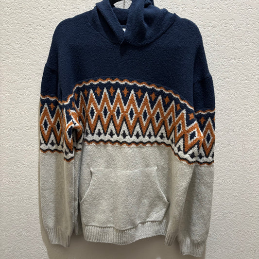 Old Navy, blue geometric pattern hoodie sweater men’s size large