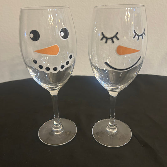 Snowman wine glasses (set up 2)9 inches tall