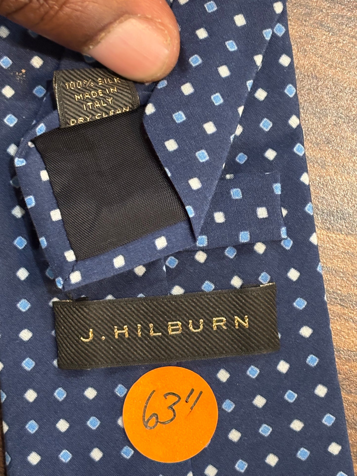 J.Hilburn Blue w/ Polka Dots Tie 100% Silk 63”